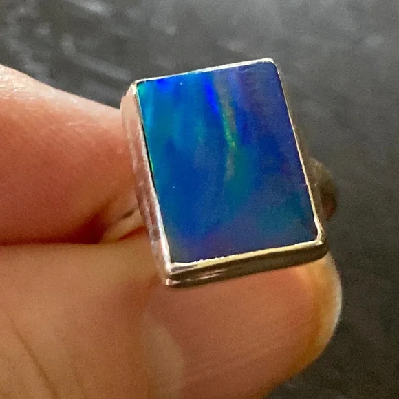 Aurora Opal RectangleSterling Silver Ring 7.5 - Picture 1 of 4